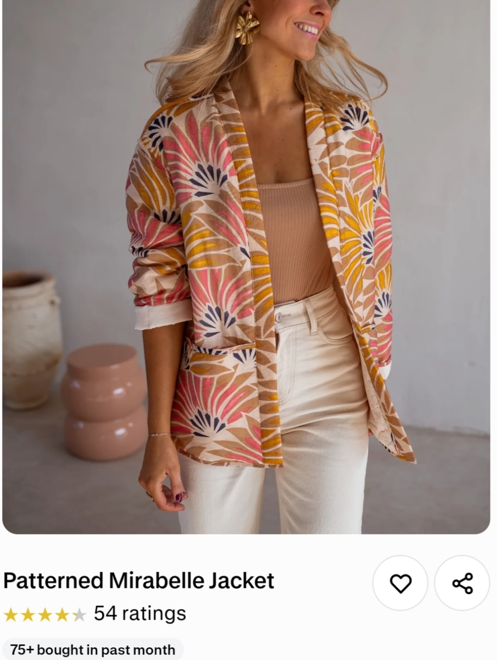 Floral Open-Front Blazer in Pink, Mustard & Cream